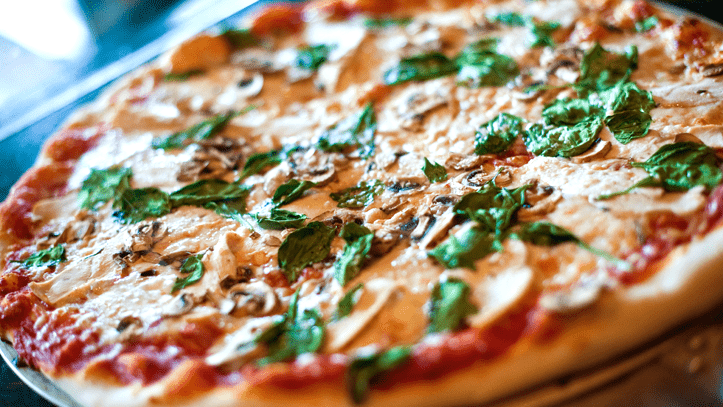 A close up of a pizza
Description automatically generated
